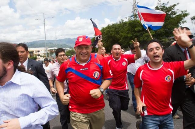 Our President Luis Guillermo Solis, celebrating in the streets with the rest of the country...