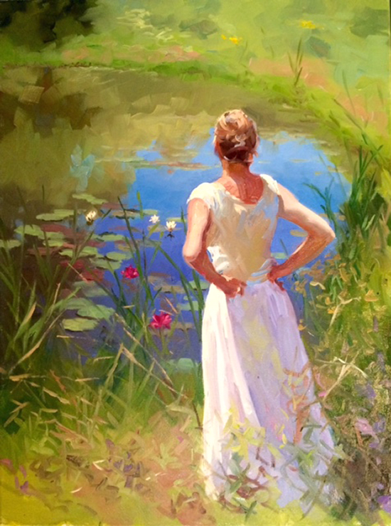 Gazing at Nympheas 24 x 18 Dennis Perrin