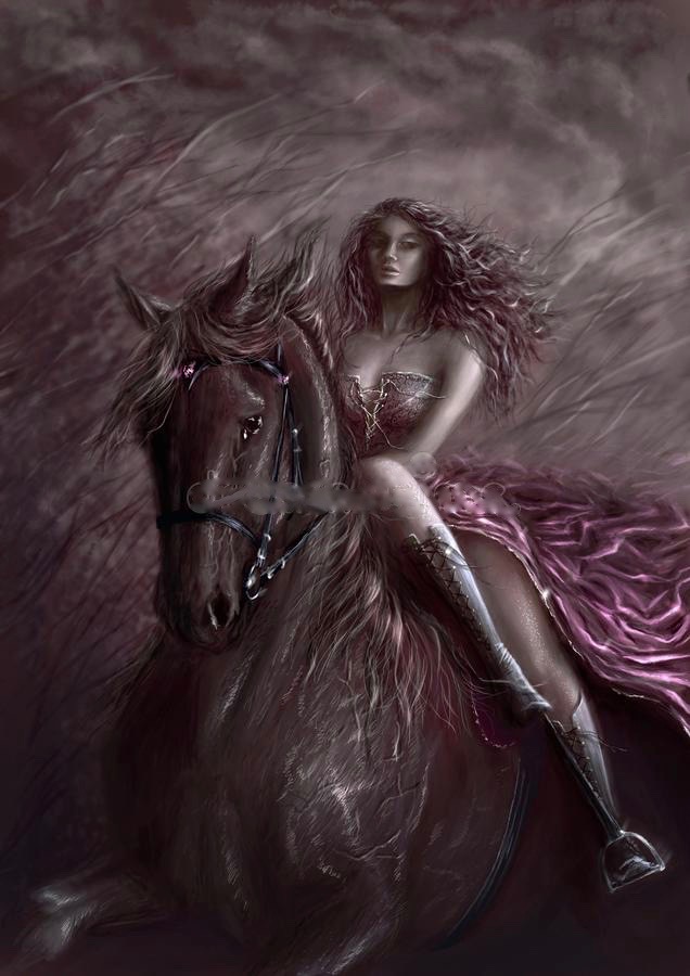 passi-l-arte-digitale-di-verniciatura-con-amazzone-nella-notte-cavallo-ragazza-e-del-cavaliere-nel-moto-99781493 2